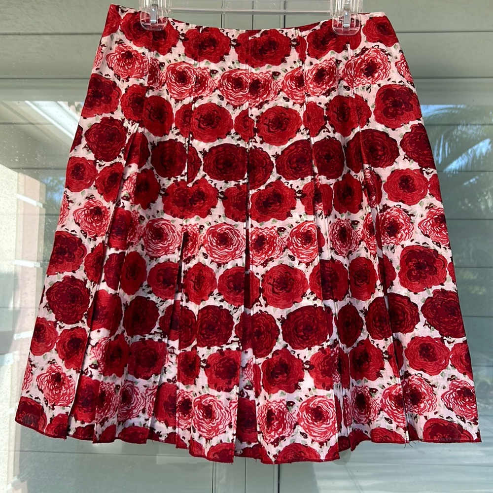 ANN TAYLOR Petite Multicolor 100% Cotton Stitch Pleated Side Zipper Skirt Size 8